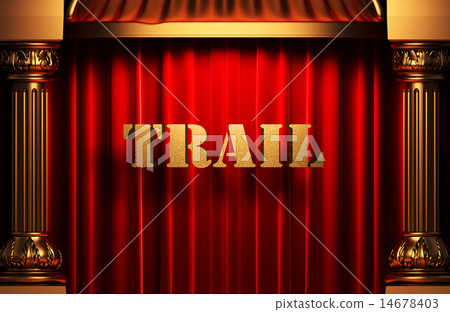 trail golden word on red curtain 14678403