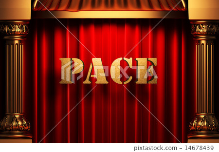 pace golden word on red curtain 14678439