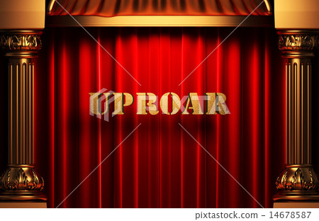 uproar golden word on red curtain uproar golden word on red curtain 14678587