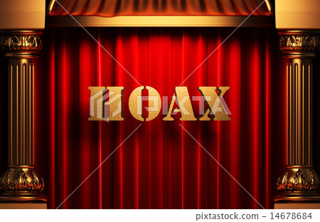 hoax golden word on red curtain 14678684