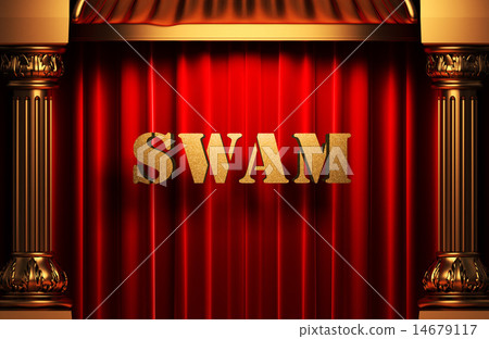 swam golden word on red curtain swam golden word on red curtain 14679117