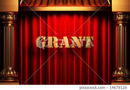 grant golden word on red curtain 14679126