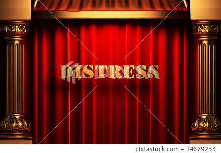 distress golden word on red curtain 14679233