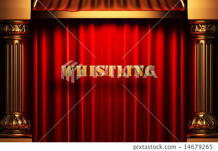 whistling golden word on red curtain 14679265