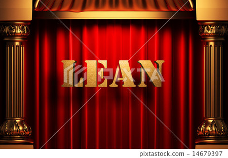 lean golden word on red curtain 14679397