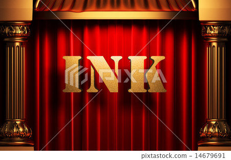 ink golden word on red curtain 14679691