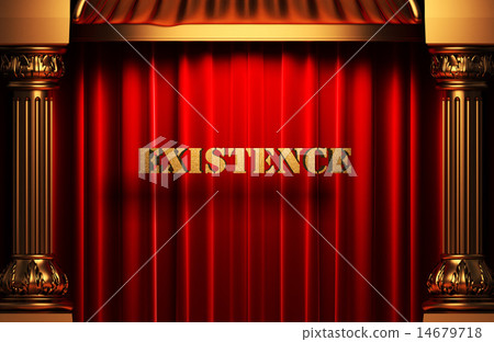 existence golden word on red curtain 14679718