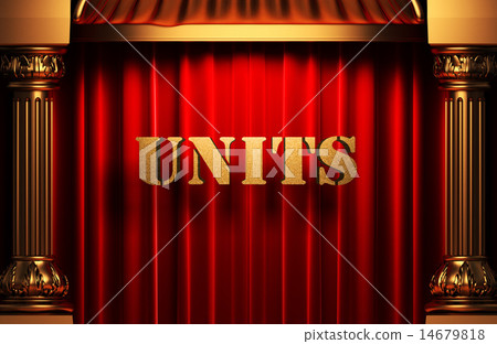 units golden word on red curtain 14679818