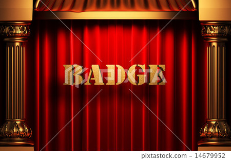 badge golden word on red curtain 14679952