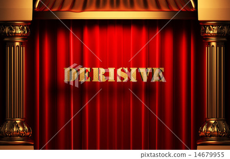 derisive golden word on red curtain 14679955