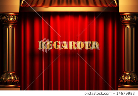 regarded golden word on red curtain 14679988