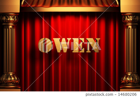 owen golden word on red curtain 14680206