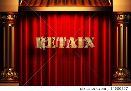 retain golden word on red curtain 14680327