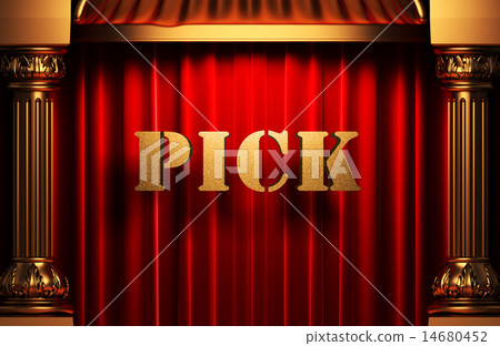 pick golden word on red curtain 14680452