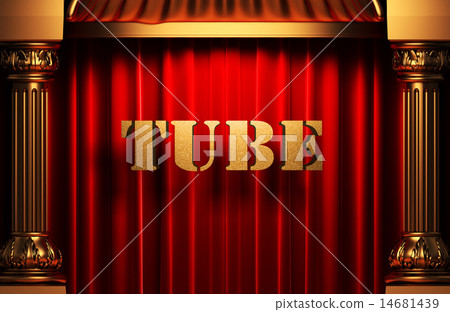 tube golden word on red curtain 14681439