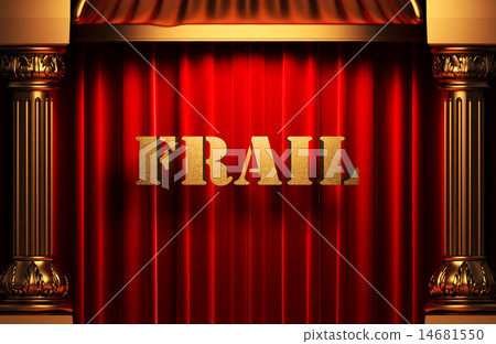 frail golden word on red curtain 14681550