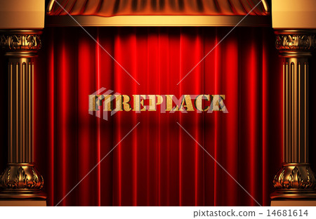 fireplace golden word on red curtain fireplace golden word on red curtain 14681614