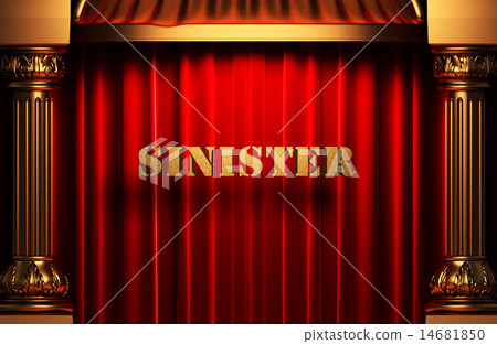 sinister golden word on red curtain 14681850