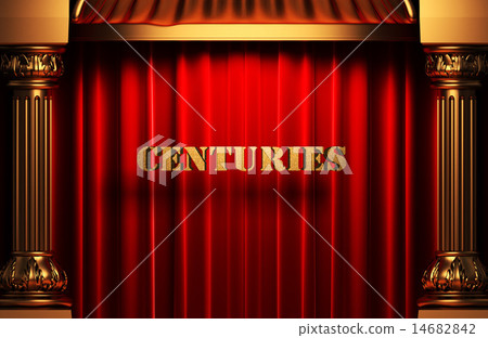centuries golden word on red curtain 14682842