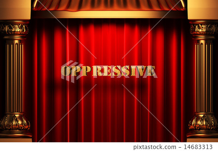 oppressive golden word on red curtain 14683313