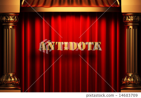 antidote golden word on red curtain 14683709