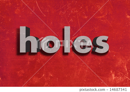 holes word on red wall 14687341