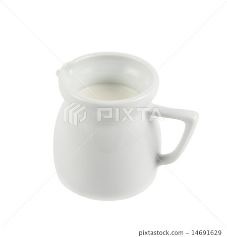 Milk pitcher white ceramic ewer isolated 14691629
