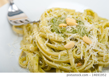 Italian traditional basil pesto pasta ingredients Italian traditional basil pesto pasta ingredients 14691952