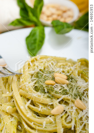 Italian traditional basil pesto pasta ingredients Italian traditional basil pesto pasta ingredients 14691953