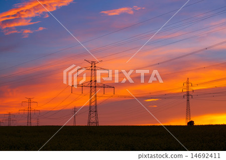 Silhouette of high voltage electrical pole  14692411