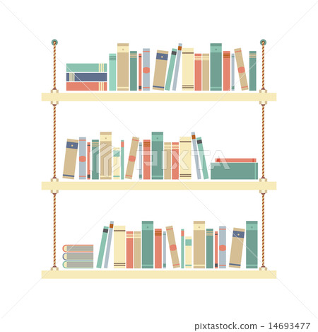 Flat Design Books On Rope Shelf - Stock Illustration [14693477] - PIXTA