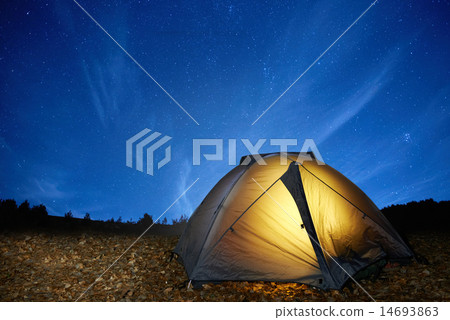 Illuminated yellow camping tent Illuminated yellow camping tent 14693863