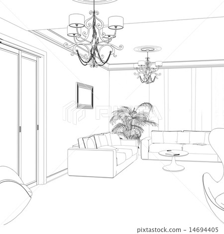 Sketch of the living room with sofa, frames 14694405