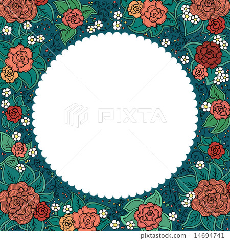 vector varicolored floral round ornamental frame - Stock Illustration ...