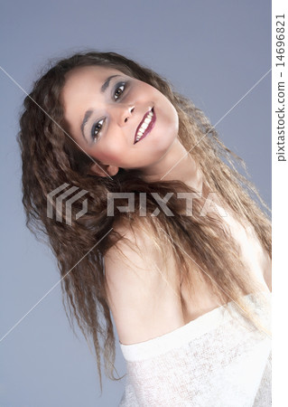 Beautiful Woman with Brown Curly Hair 14696821
