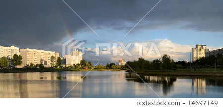 Rainbow over  Gomel summer evening 14697149