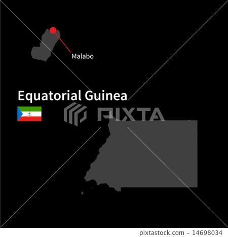 Detailed map of Equatorial Guinea and capital city Malabo with flag on black background 14698034