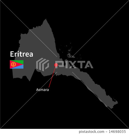 Detailed map of Eritrea and capital city Asmara with flag on black background 14698035