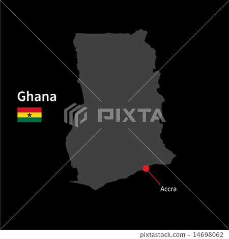 Detailed map of Ghana and capital city Accra with flag on black background 14698062