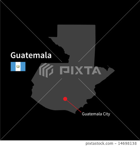 Detailed map of Guatemala and capital city Guatemala City with flag on black background 14698138