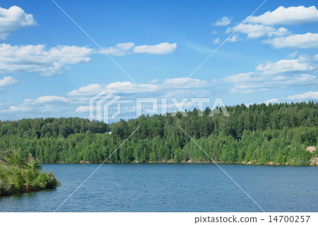 Landscape of beautiful lake in wood open-cast mine Landscape of beautiful lake in wood open-cast mine 14700257