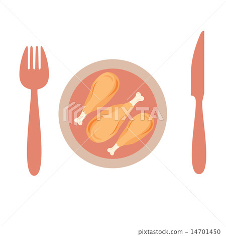 Roasted  Chicken In A Plate With Knife And Spoon 14701450