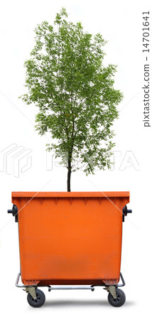 Blank refuse bin with green ash tree 14701641