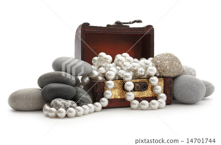 Wooden chest with white pearl necklace Wooden chest with white pearl necklace 14701744