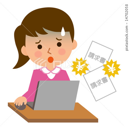 3生活婦女藍色面孔發票計算機視圖 3生活婦女藍色面孔發票計算機視圖 14702058