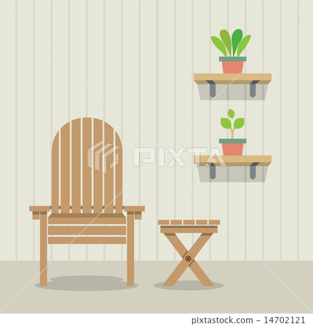 Garden Chair And Table With Pot Plants 14702121