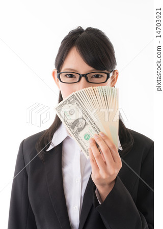 A woman with a US dollar banknote A woman with a US dollar banknote 14703921