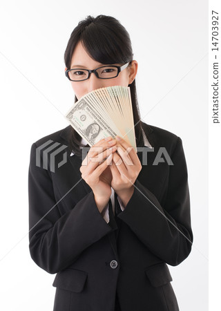 A woman with a US dollar banknote 14703927