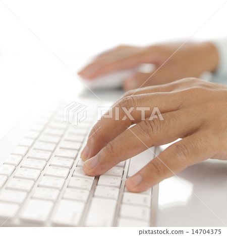 Hand typing computer keyboard 14704375