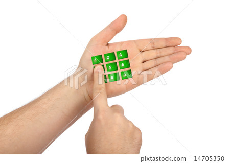 Hand with virtual phone buttons 14705350